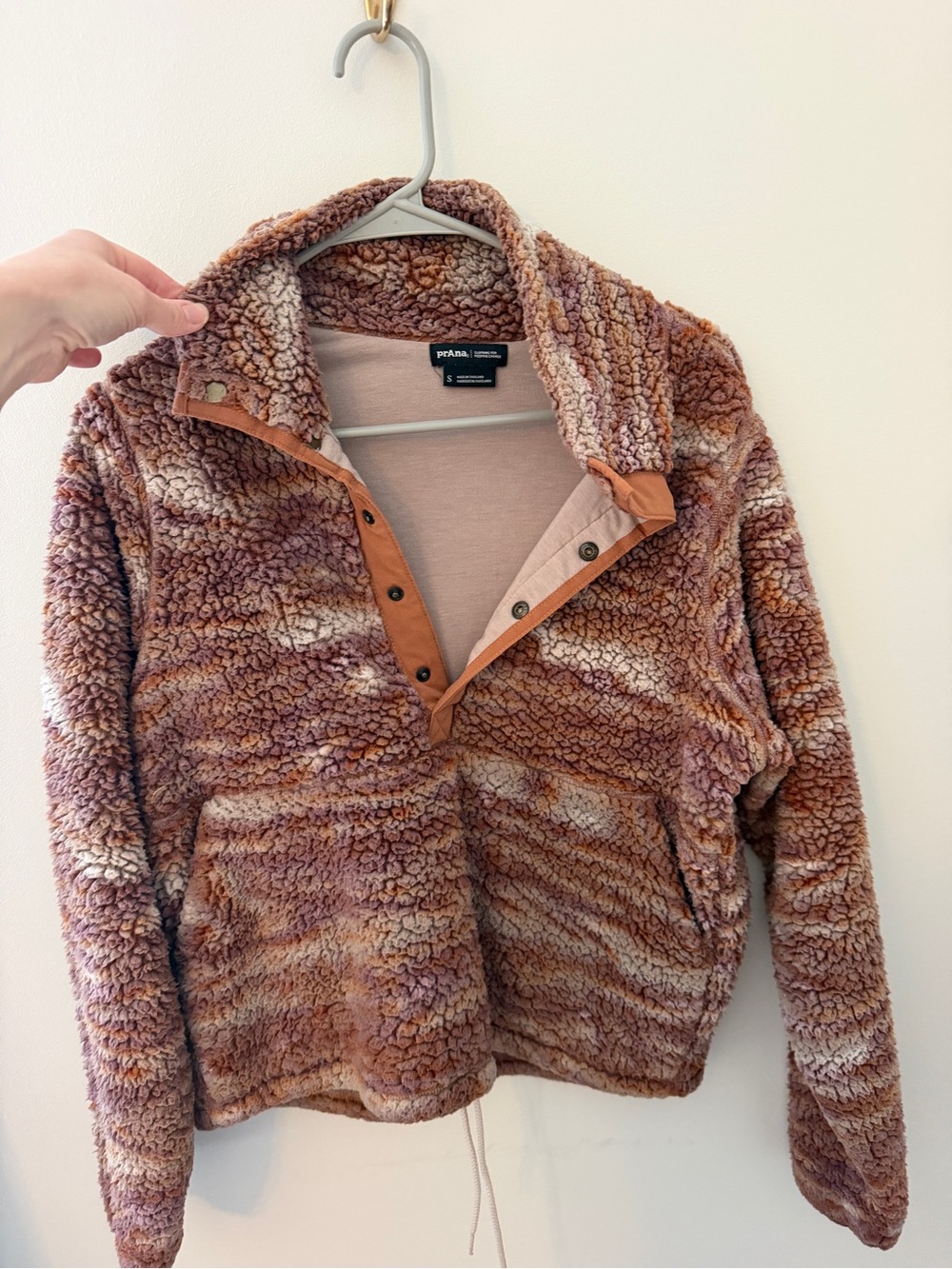 Prana Teddy Sherpa Pullover Jacket in Mauve and Cream